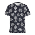 Blue And Silver Snowflake Pattern Print Men's Sports T-Shirt