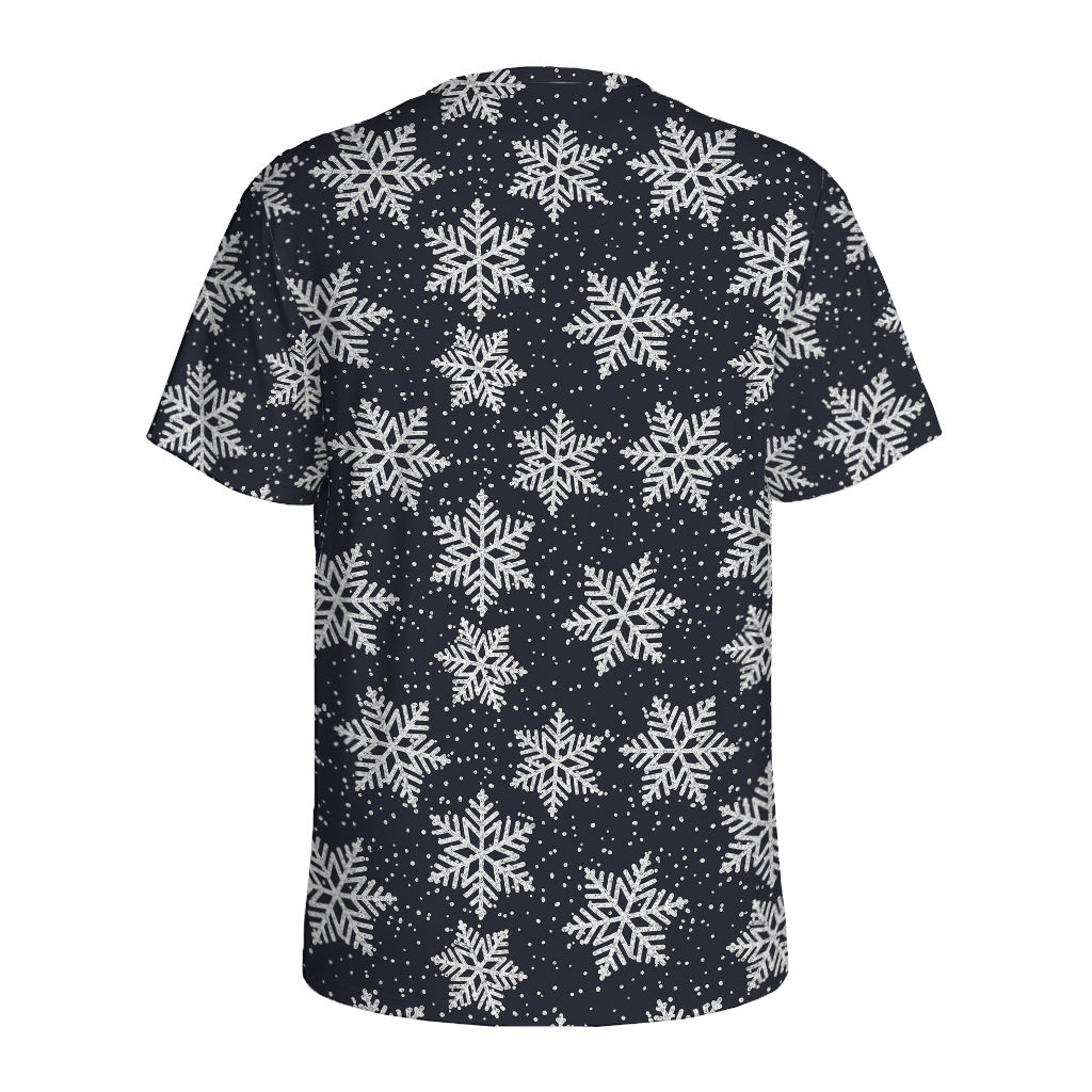 Blue And Silver Snowflake Pattern Print Men's Sports T-Shirt