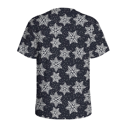 Blue And Silver Snowflake Pattern Print Men's Sports T-Shirt
