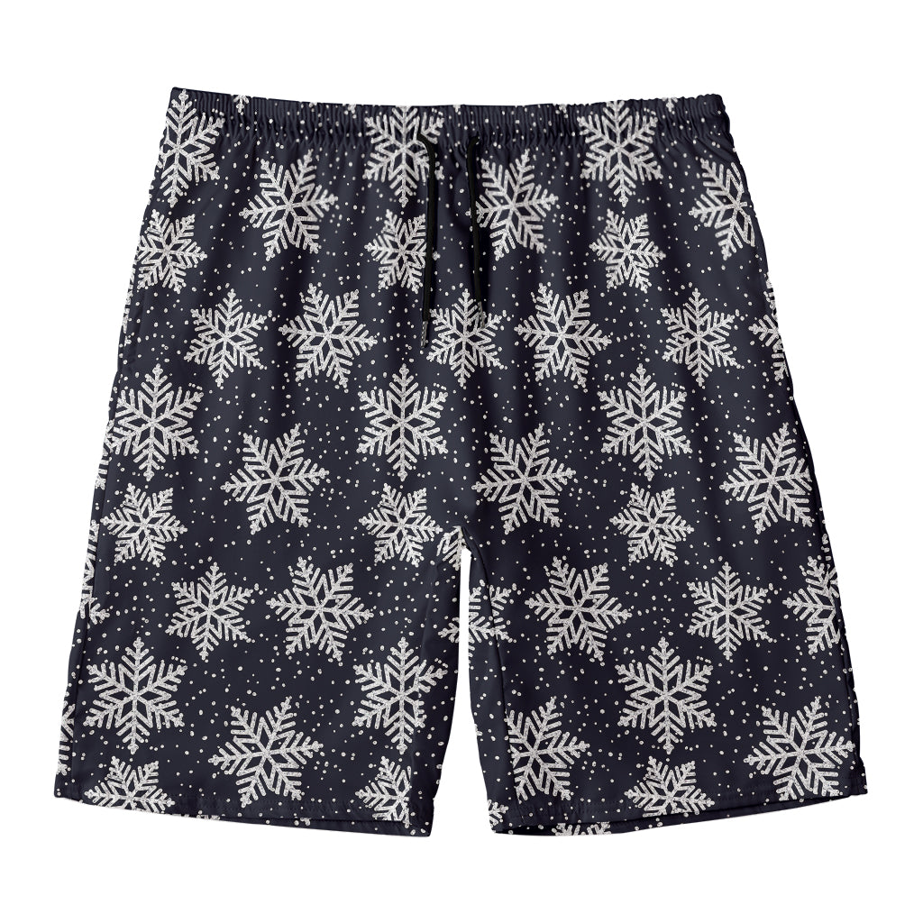 Blue And Silver Snowflake Pattern Print Men's Swim Trunks