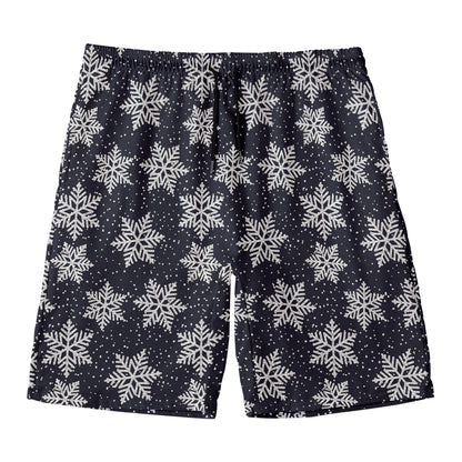 Blue And Silver Snowflake Pattern Print Men's Swim Trunks