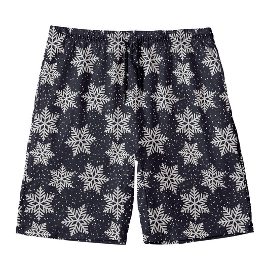 Blue And Silver Snowflake Pattern Print Men's Swim Trunks
