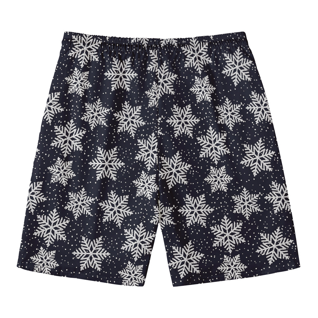 Blue And Silver Snowflake Pattern Print Men's Swim Trunks
