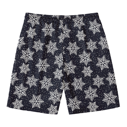 Blue And Silver Snowflake Pattern Print Men's Swim Trunks
