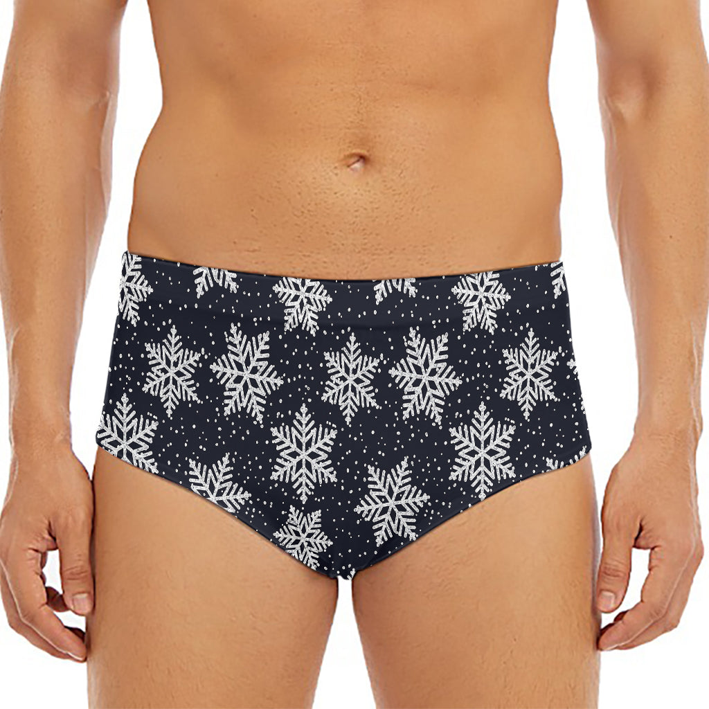 Blue And Silver Snowflake Pattern Print Men's Triangle Swim Briefs