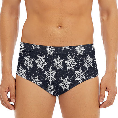Blue And Silver Snowflake Pattern Print Men's Triangle Swim Briefs