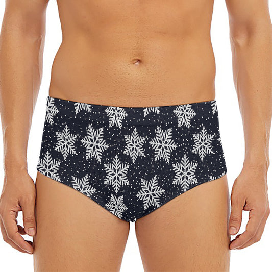 Blue And Silver Snowflake Pattern Print Men's Triangle Swim Briefs