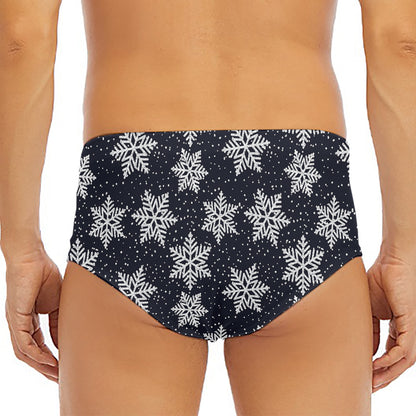 Blue And Silver Snowflake Pattern Print Men's Triangle Swim Briefs