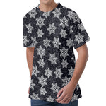 Blue And Silver Snowflake Pattern Print Men's Velvet T-Shirt