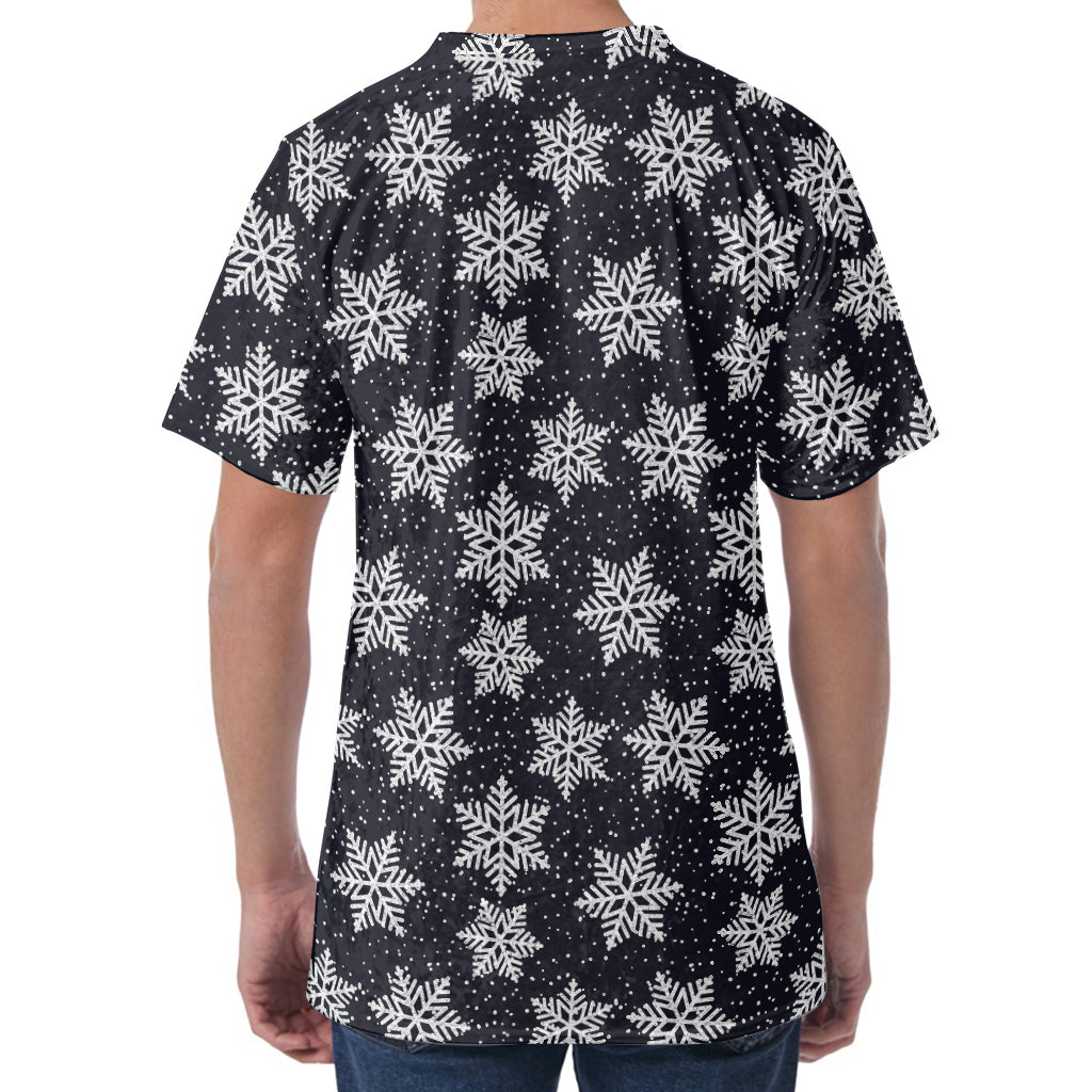Blue And Silver Snowflake Pattern Print Men's Velvet T-Shirt