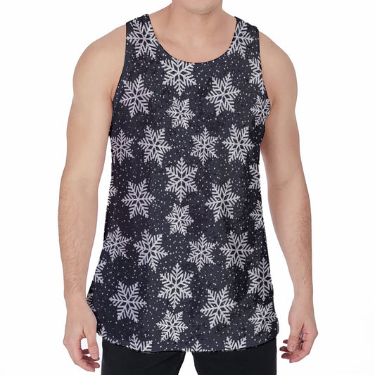 Blue And Silver Snowflake Pattern Print Men's Velvet Tank Top