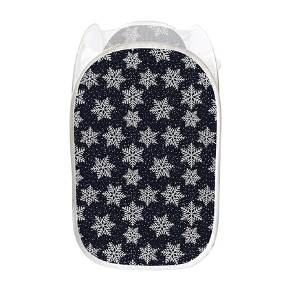 Blue And Silver Snowflake Pattern Print Mesh Laundry Hamper