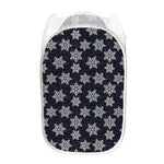 Blue And Silver Snowflake Pattern Print Mesh Laundry Hamper