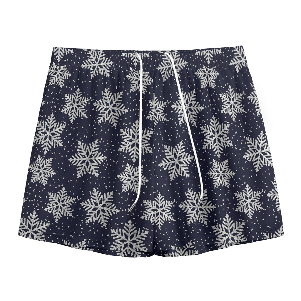 Blue And Silver Snowflake Pattern Print Mesh Shorts