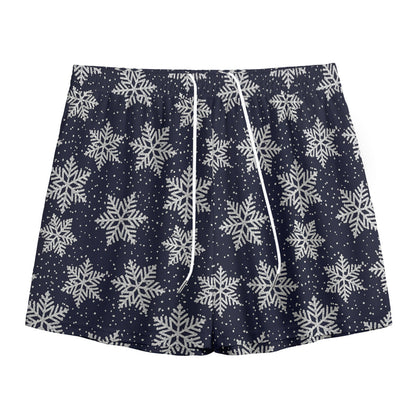 Blue And Silver Snowflake Pattern Print Mesh Shorts