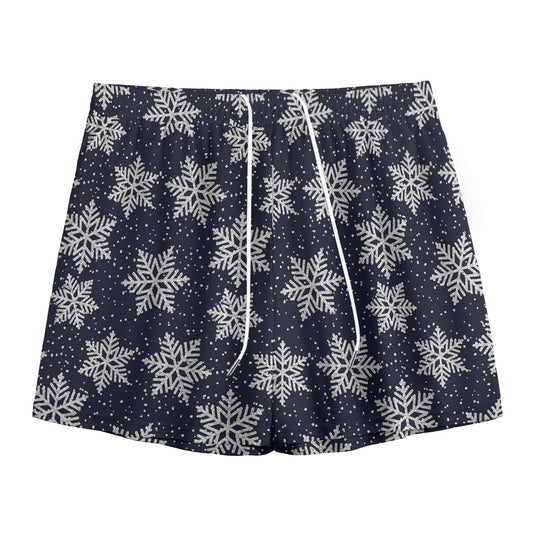 Blue And Silver Snowflake Pattern Print Mesh Shorts