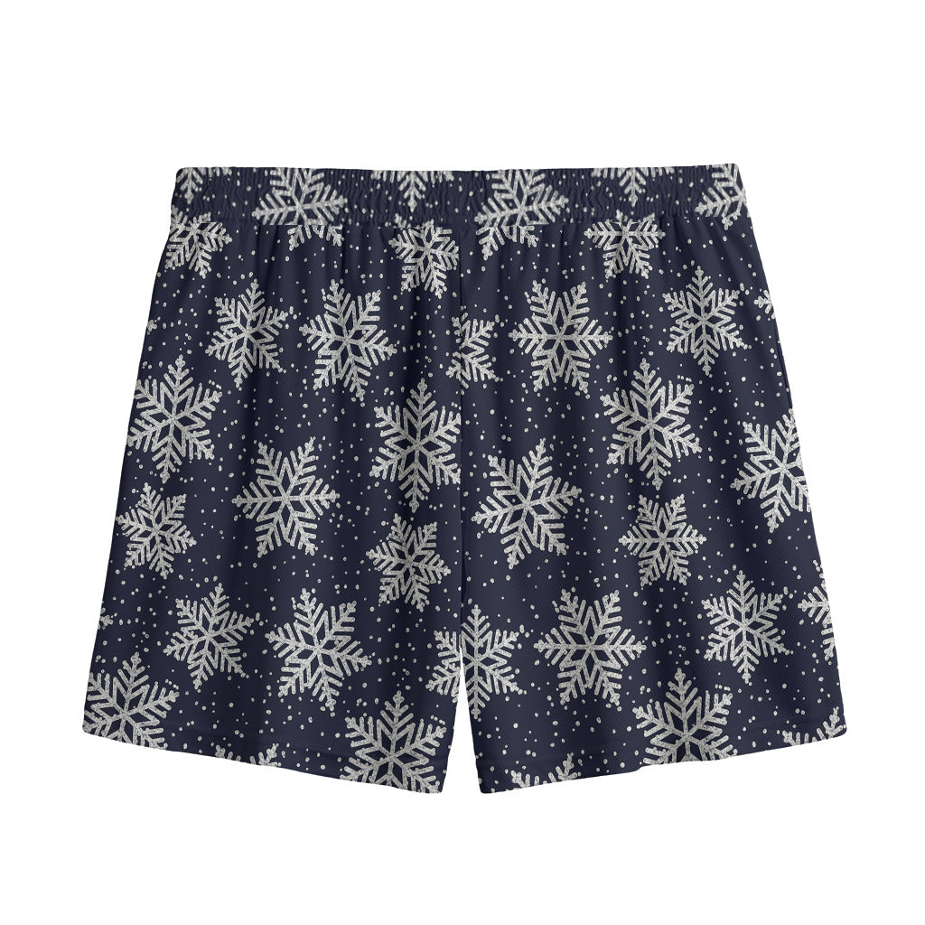 Blue And Silver Snowflake Pattern Print Mesh Shorts