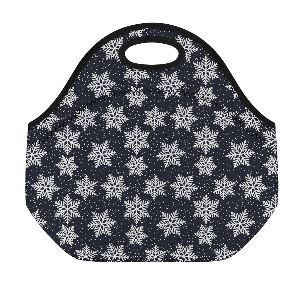 Blue And Silver Snowflake Pattern Print Neoprene Lunch Bag