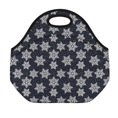 Blue And Silver Snowflake Pattern Print Neoprene Lunch Bag