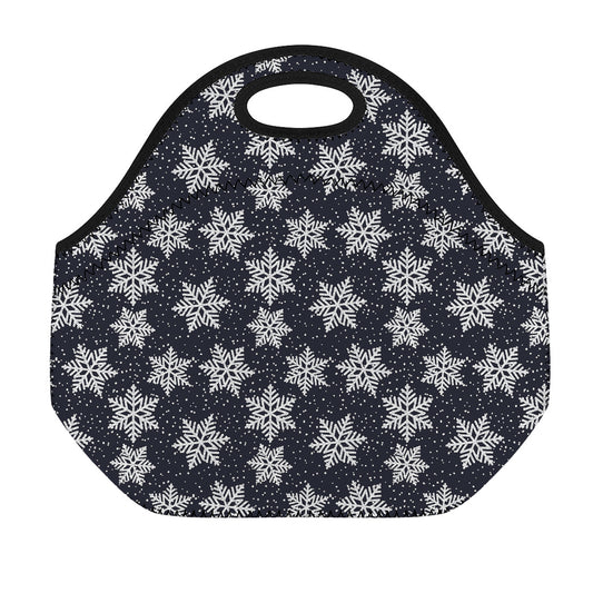Blue And Silver Snowflake Pattern Print Neoprene Lunch Bag