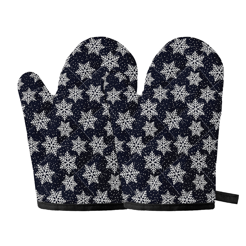 Blue And Silver Snowflake Pattern Print Oven Mitts
