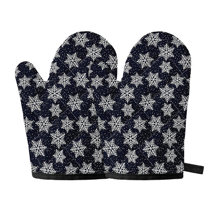 Blue And Silver Snowflake Pattern Print Oven Mitts
