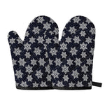 Blue And Silver Snowflake Pattern Print Oven Mitts