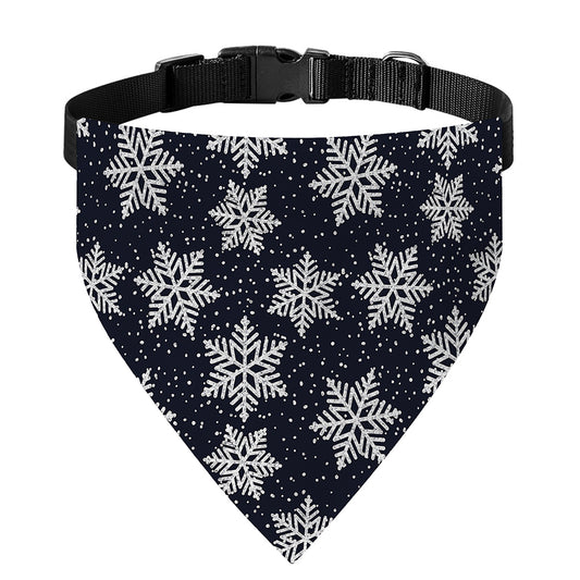 Blue And Silver Snowflake Pattern Print Over The Collar Dog Bandana