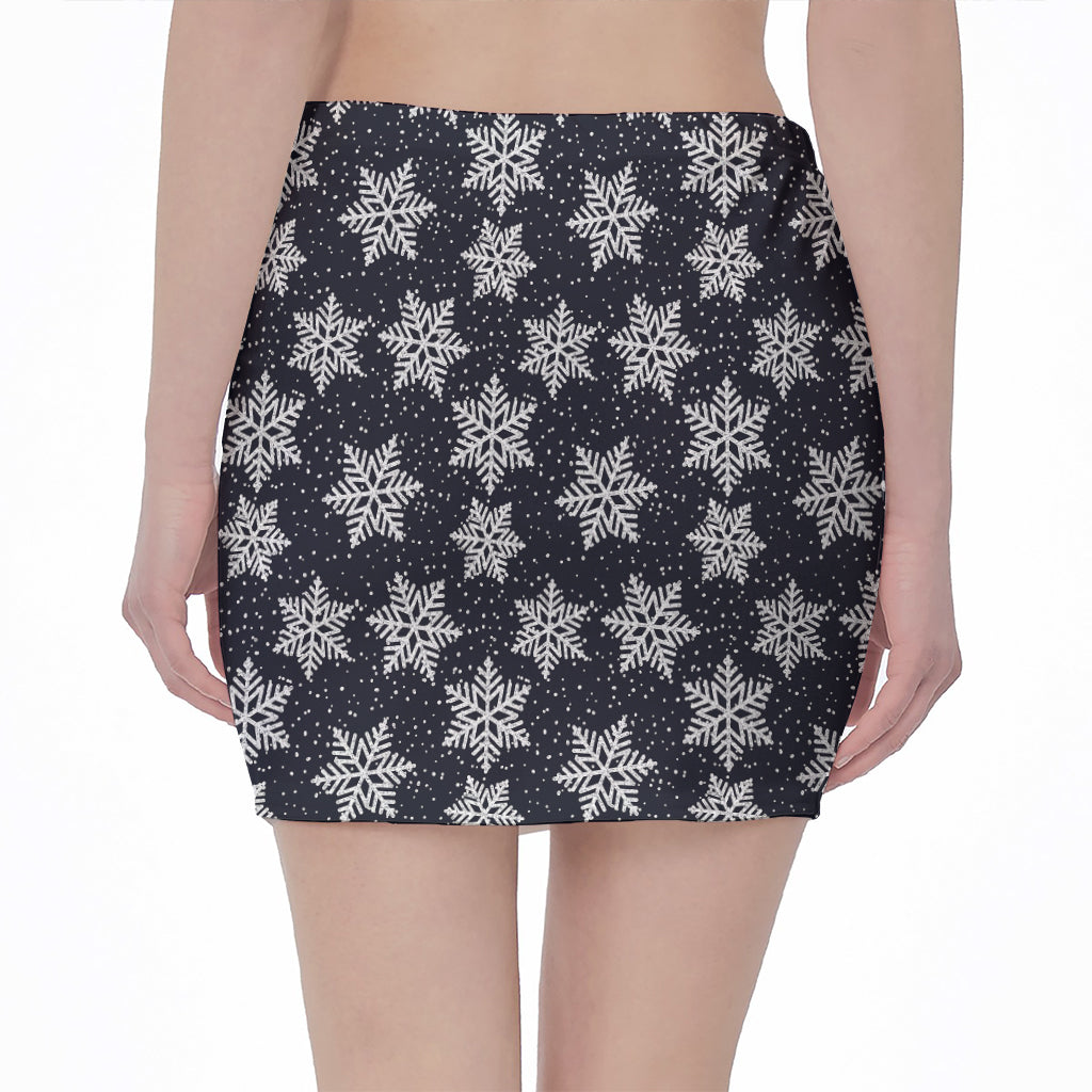 Blue And Silver Snowflake Pattern Print Pencil Mini Skirt
