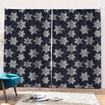 Blue And Silver Snowflake Pattern Print Pencil Pleat Curtains