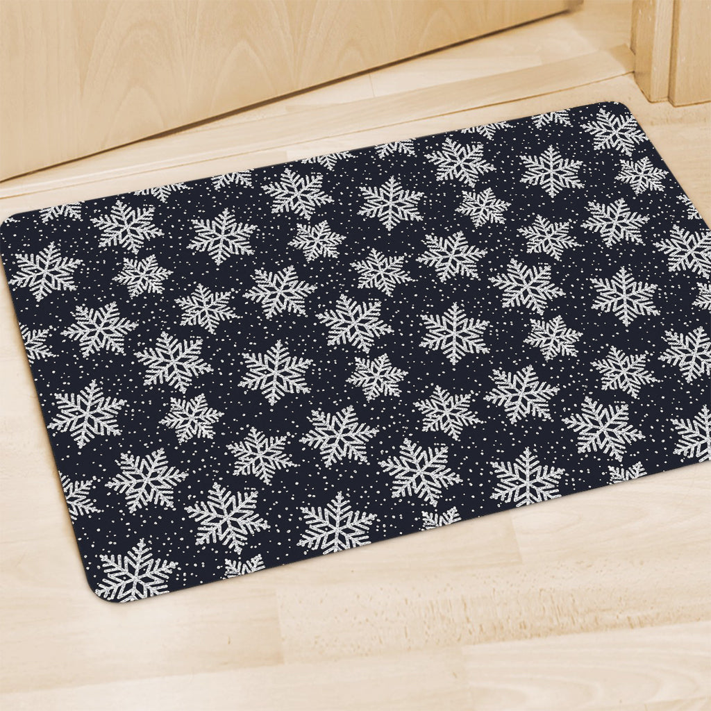 Blue And Silver Snowflake Pattern Print Polyester Doormat