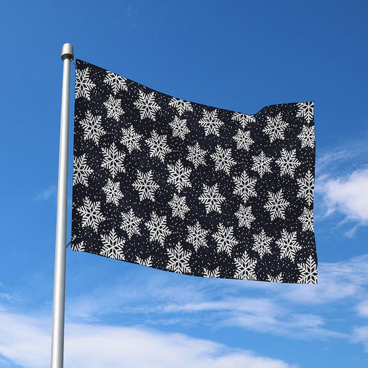 Blue And Silver Snowflake Pattern Print Polyester Flag