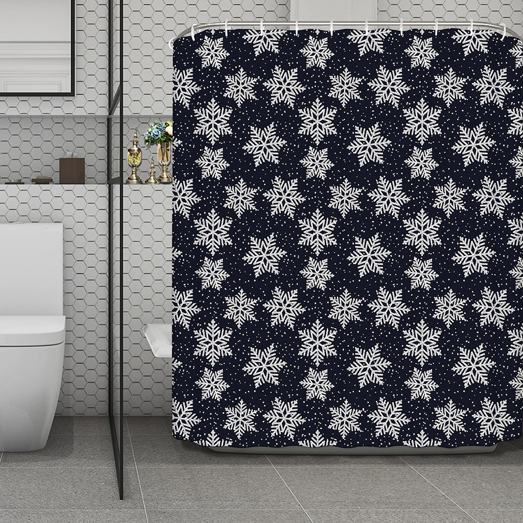Blue And Silver Snowflake Pattern Print Polyester Shower Curtain