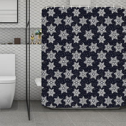 Blue And Silver Snowflake Pattern Print Polyester Shower Curtain