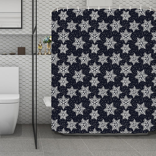 Blue And Silver Snowflake Pattern Print Polyester Shower Curtain