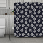 Blue And Silver Snowflake Pattern Print Polyester Shower Curtain