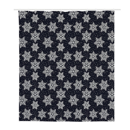 Blue And Silver Snowflake Pattern Print Polyester Shower Curtain