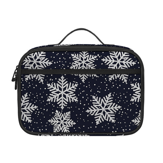 Blue And Silver Snowflake Pattern Print Portable Lunch Bag