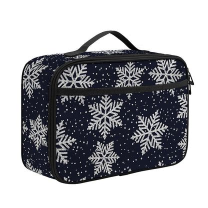 Blue And Silver Snowflake Pattern Print Portable Lunch Bag