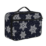 Blue And Silver Snowflake Pattern Print Portable Lunch Bag