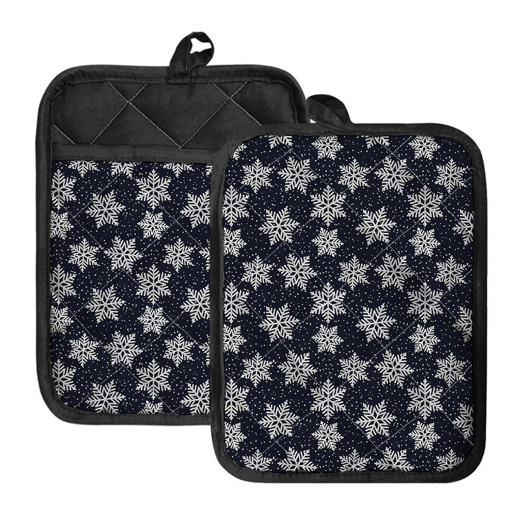 Blue And Silver Snowflake Pattern Print Pot Holders With Pocket