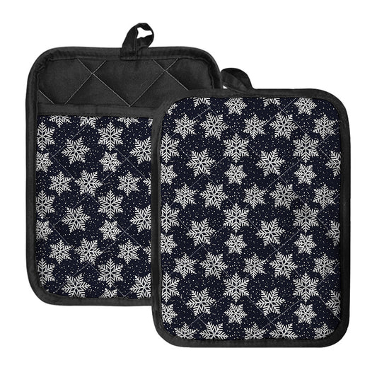 Blue And Silver Snowflake Pattern Print Pot Holders With Pocket