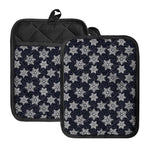 Blue And Silver Snowflake Pattern Print Pot Holders With Pocket