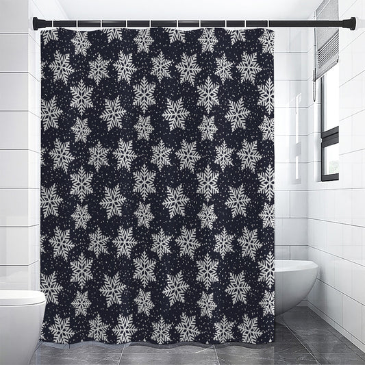 Blue And Silver Snowflake Pattern Print Premium Shower Curtain