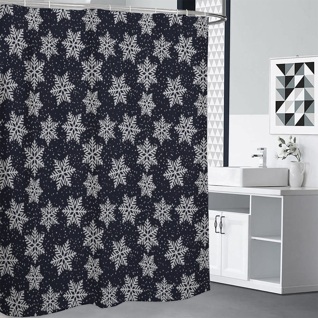 Blue And Silver Snowflake Pattern Print Premium Shower Curtain