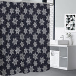 Blue And Silver Snowflake Pattern Print Premium Shower Curtain