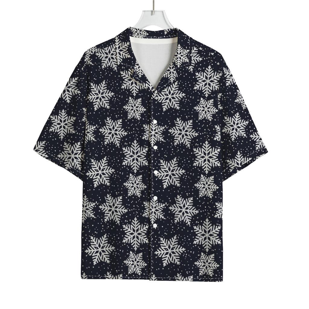 Blue And Silver Snowflake Pattern Print Rayon Hawaiian Shirt