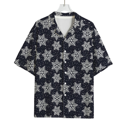 Blue And Silver Snowflake Pattern Print Rayon Hawaiian Shirt