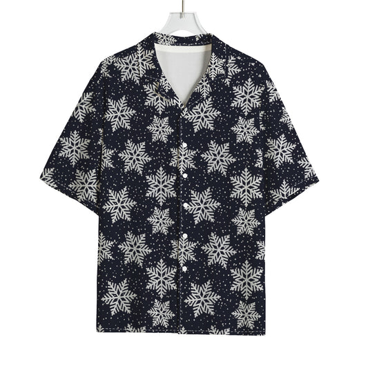 Blue And Silver Snowflake Pattern Print Rayon Hawaiian Shirt