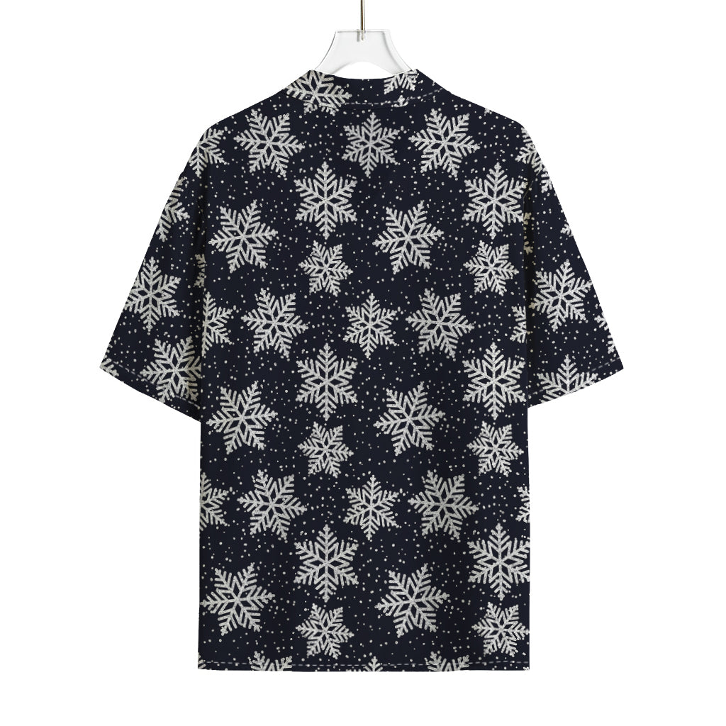 Blue And Silver Snowflake Pattern Print Rayon Hawaiian Shirt